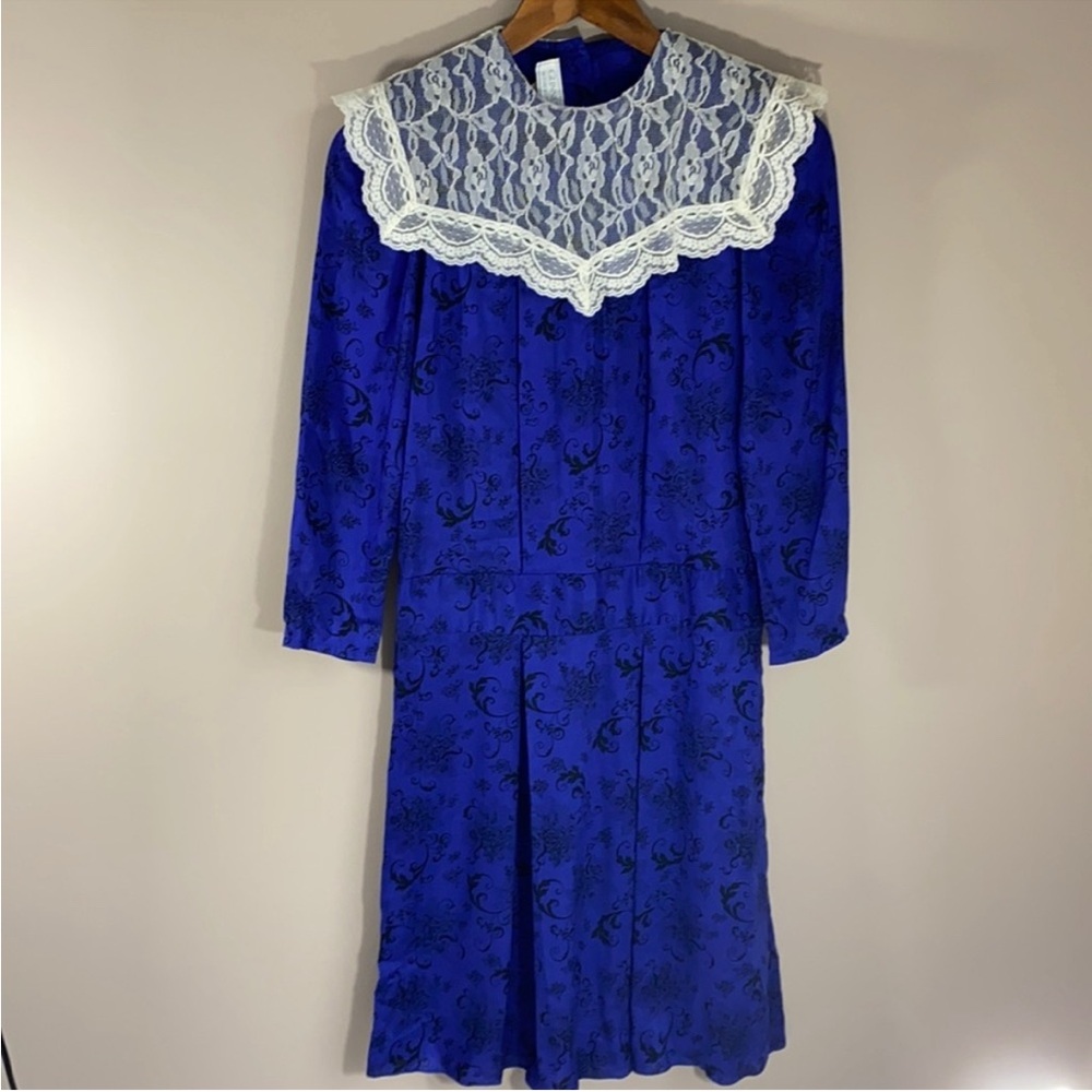 Vintage Gunne Sax Royal Blue Lace Yoke Prairie Dress – 1980s – Size 6‎